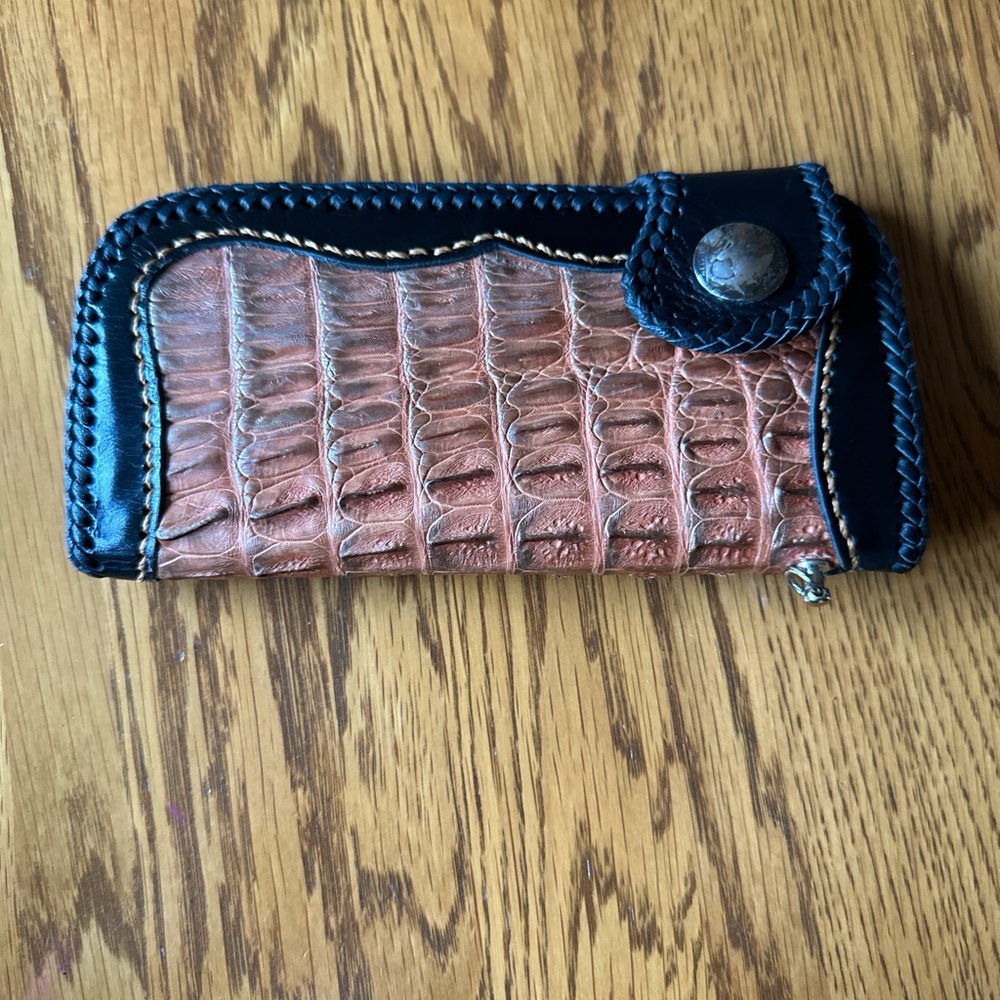Crocodile Embossed Wallet with Black Trim